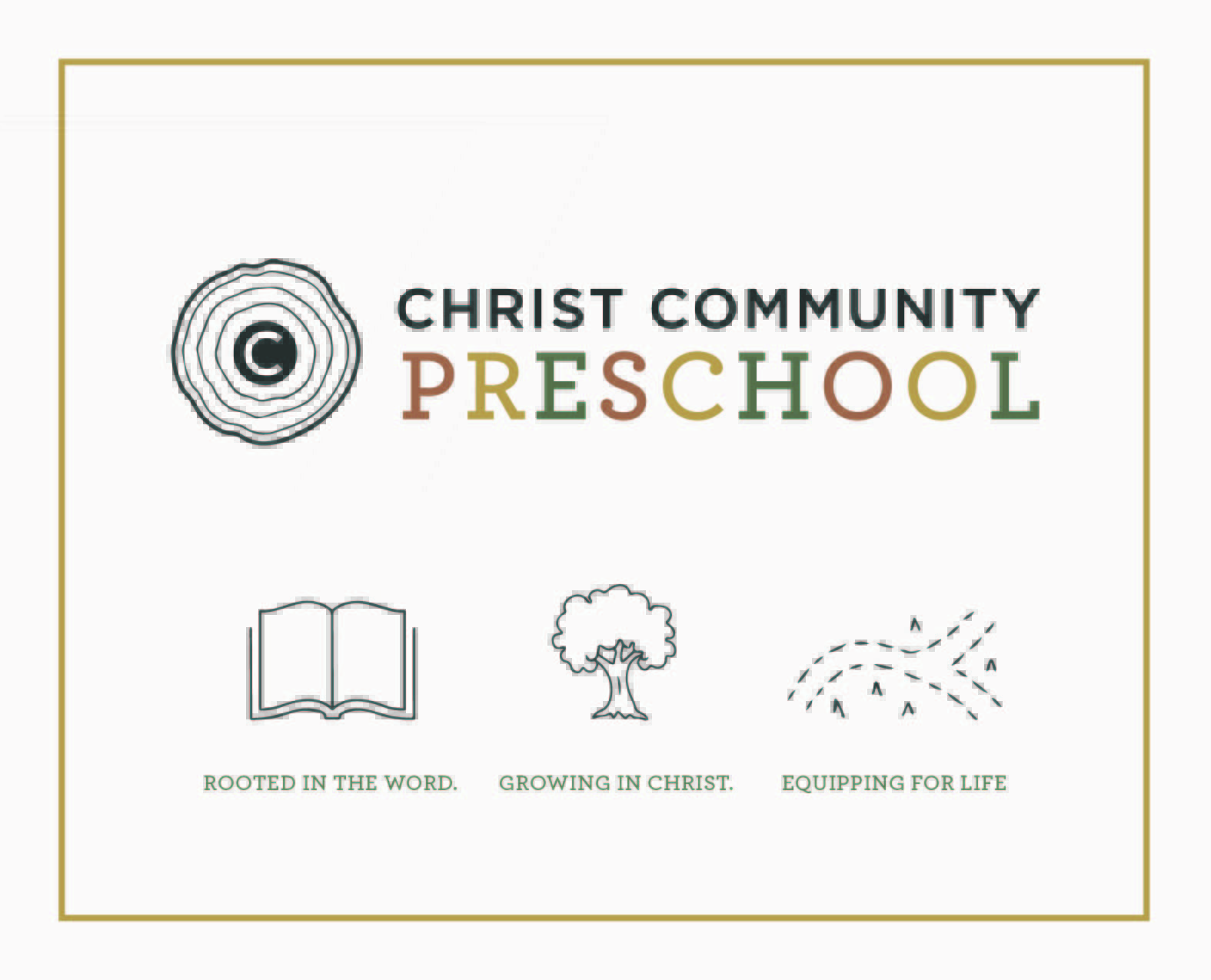 Preschool logo: rooted in the Word, growing in Christ, equipping for life